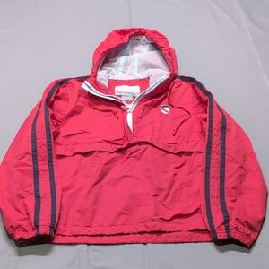 Nike Vintage Red Anorak Windbreaker Half Zip Hooded Jacket Womens Small Striped‎